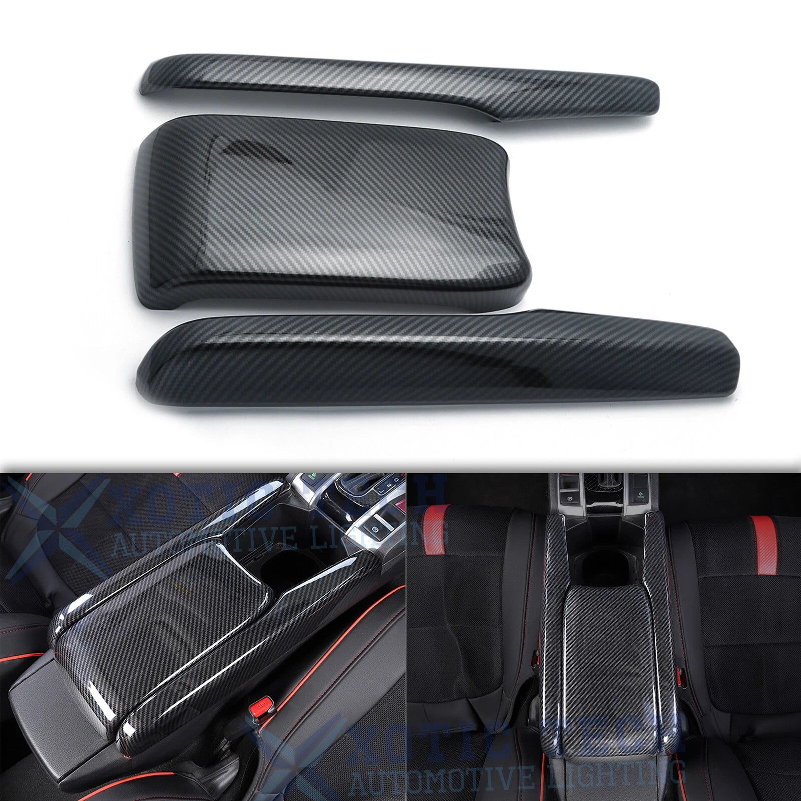 Carbon Fiber Pattern Center Armrest Box Panel Trim for Honda Civic (2016–2021)