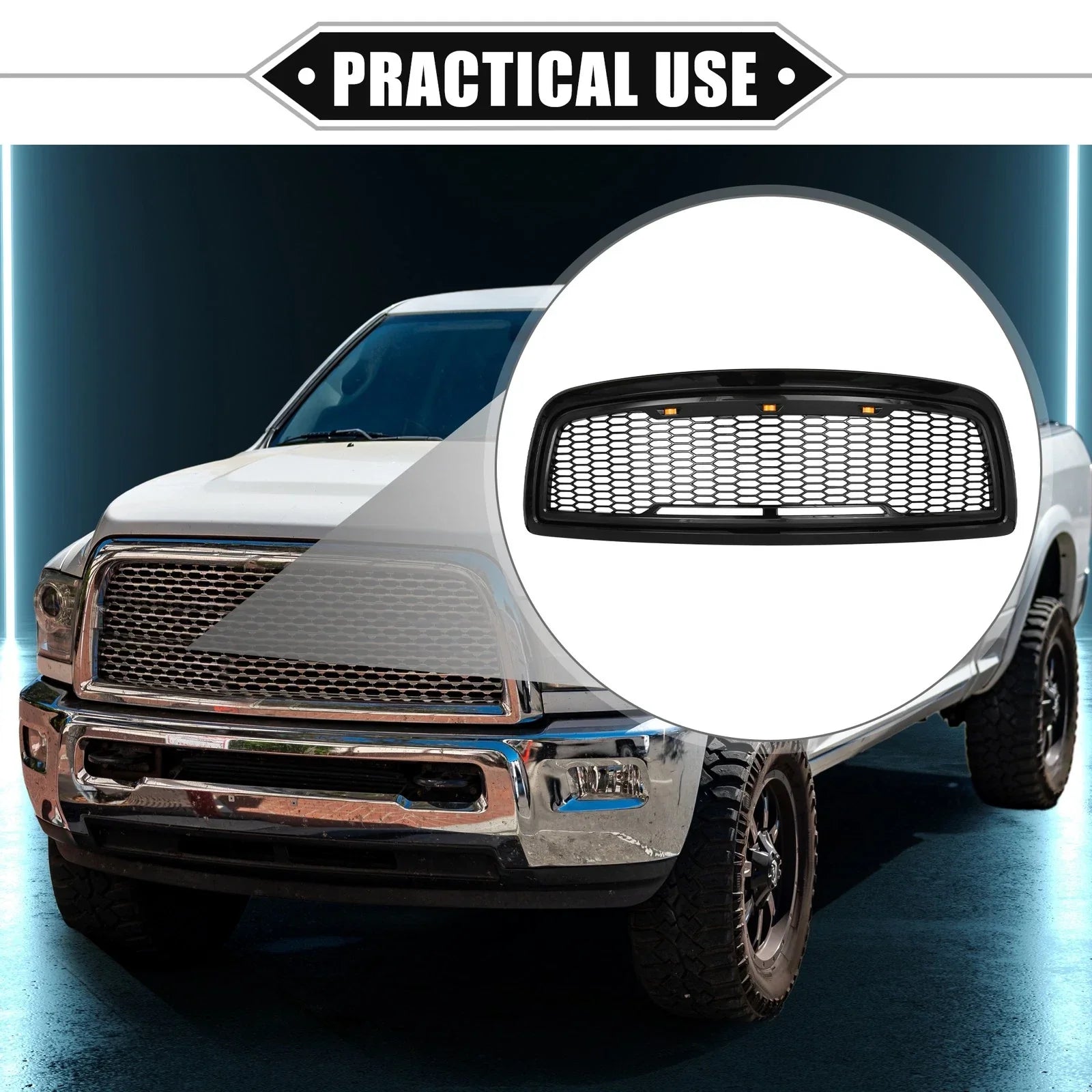 Front Grille Assembly with LED Lights for Dodge Ram 3500 (2010) Gloss Black