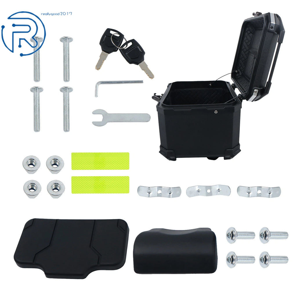 45L Aluminum Hard Trunk for Motorcycle with Backrest and Mounting Plate