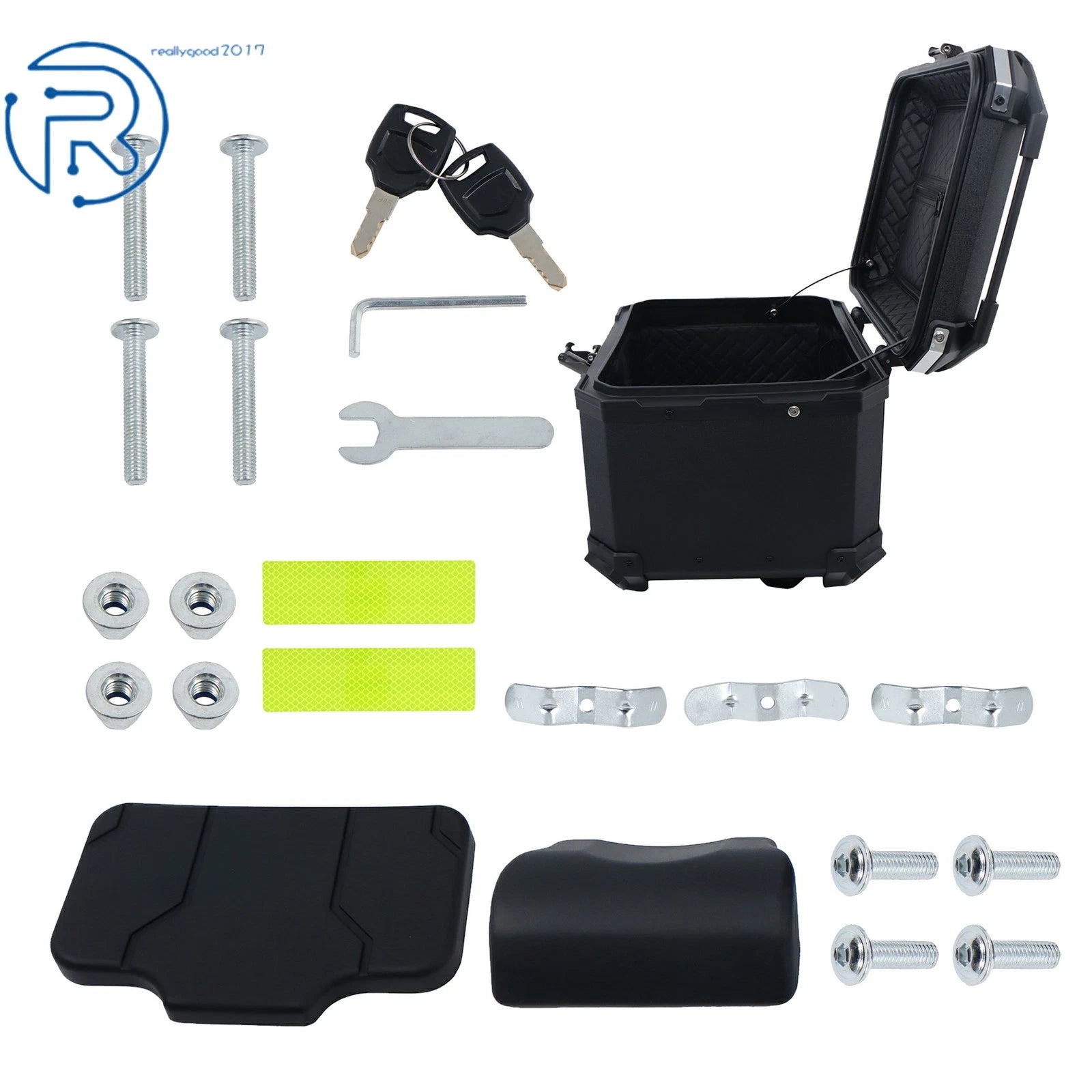 45L Aluminum Hard Trunk for Motorcycle with Backrest and Mounting Plate