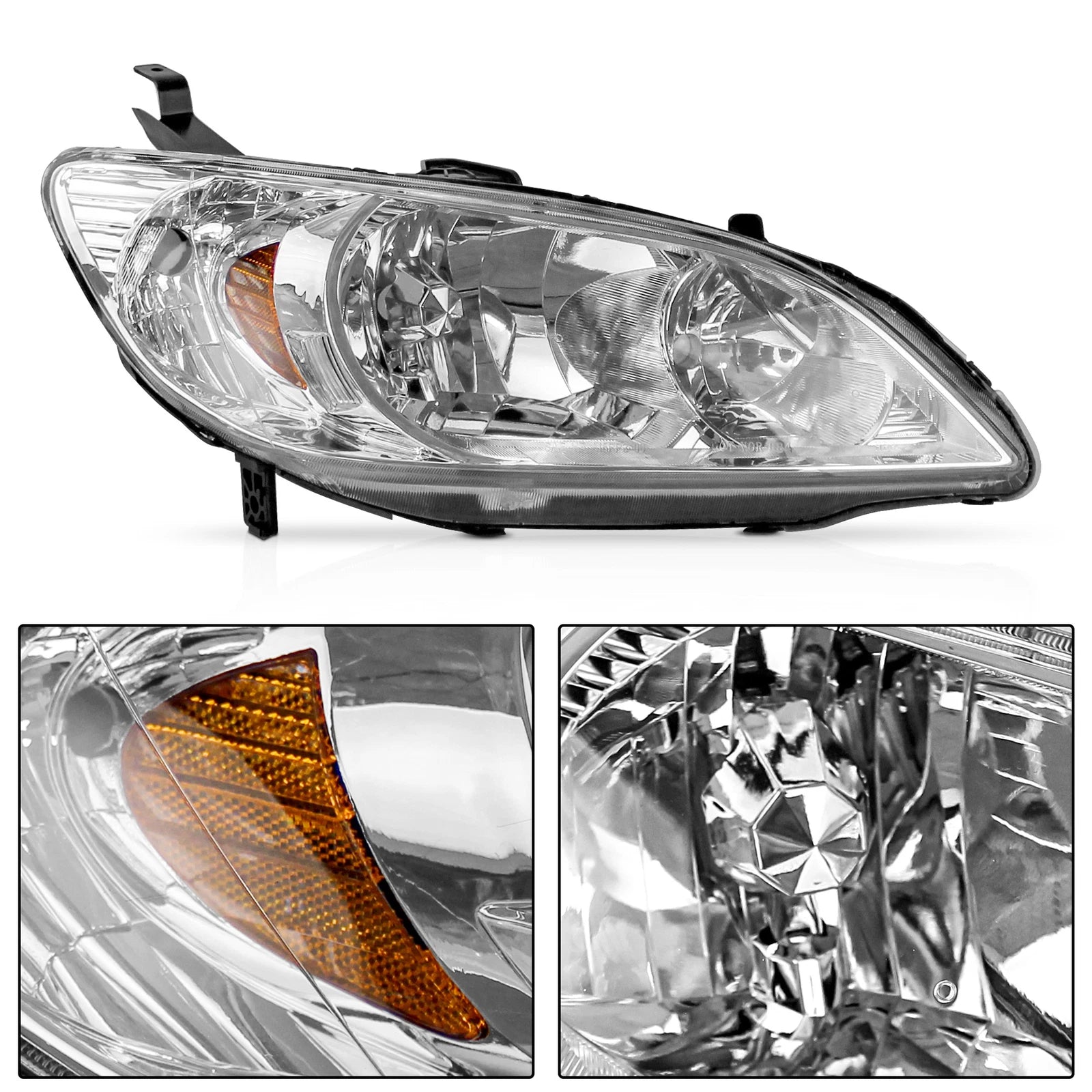 Pair Chrome Headlights Amber Corner Lamps for Honda Civic (2004–2005)