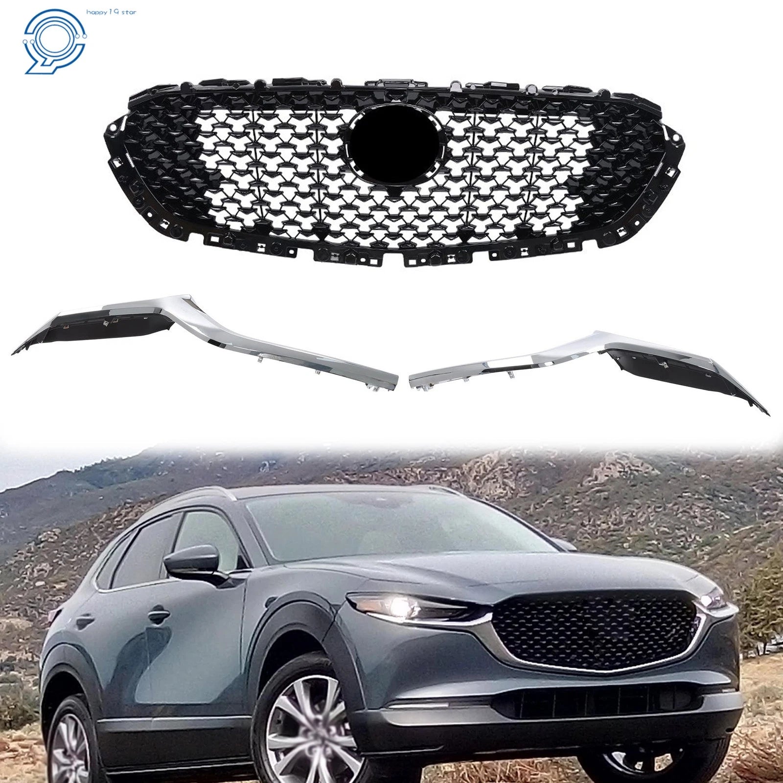 Gloss Black Front Upper Grille with Chrome Trim for Mazda CX-30 (2020–2023)