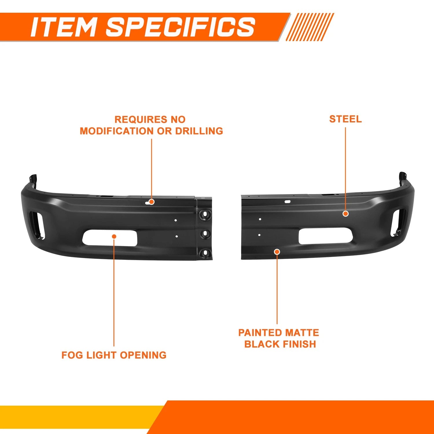 Front Bumper Face Bar for Ram 1500 (2014–2018, 2019–2024 Classic) Black
