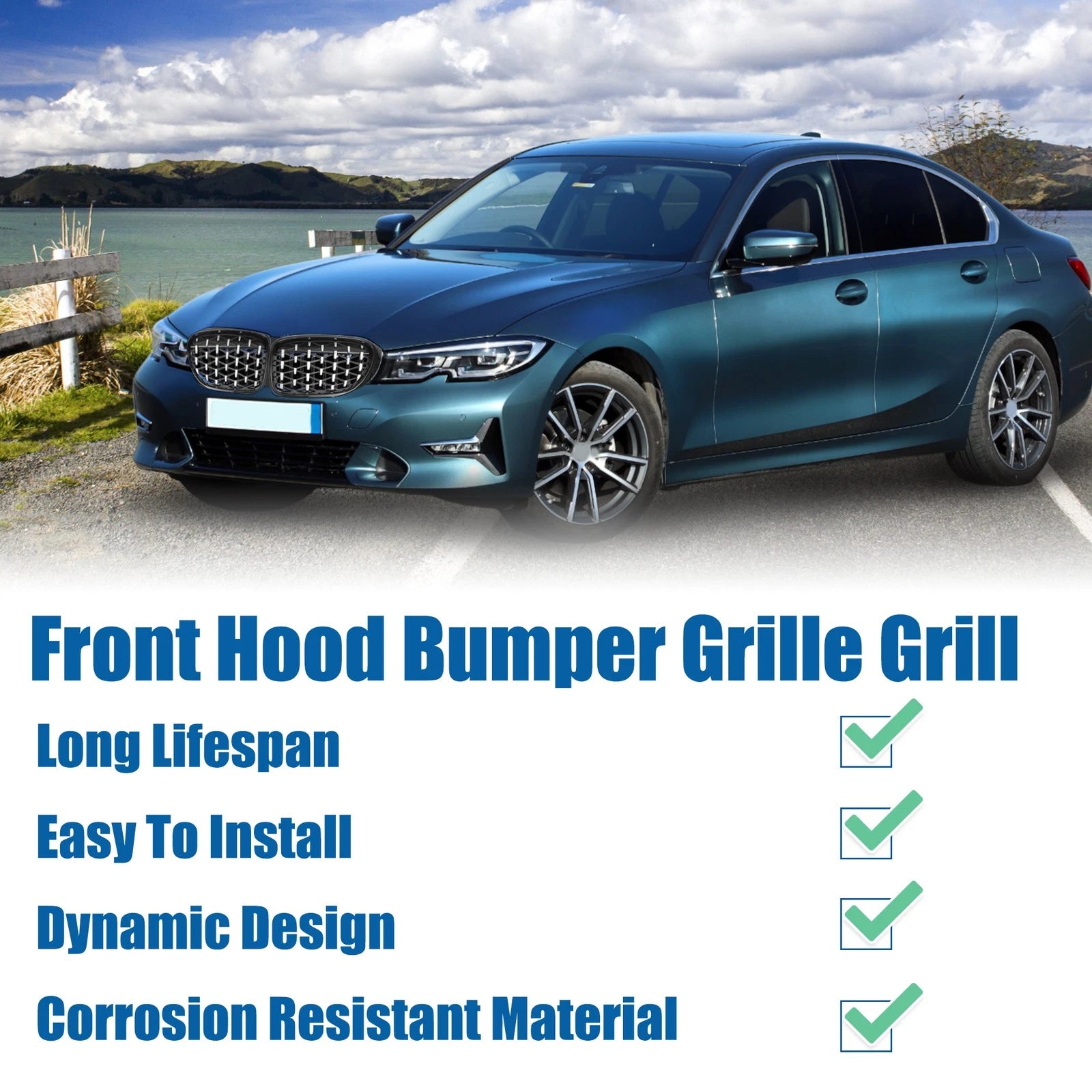 1 Pair Front Hood Bumper Grille Grill for BMW X3 (2014–2017) Diamond Star Black