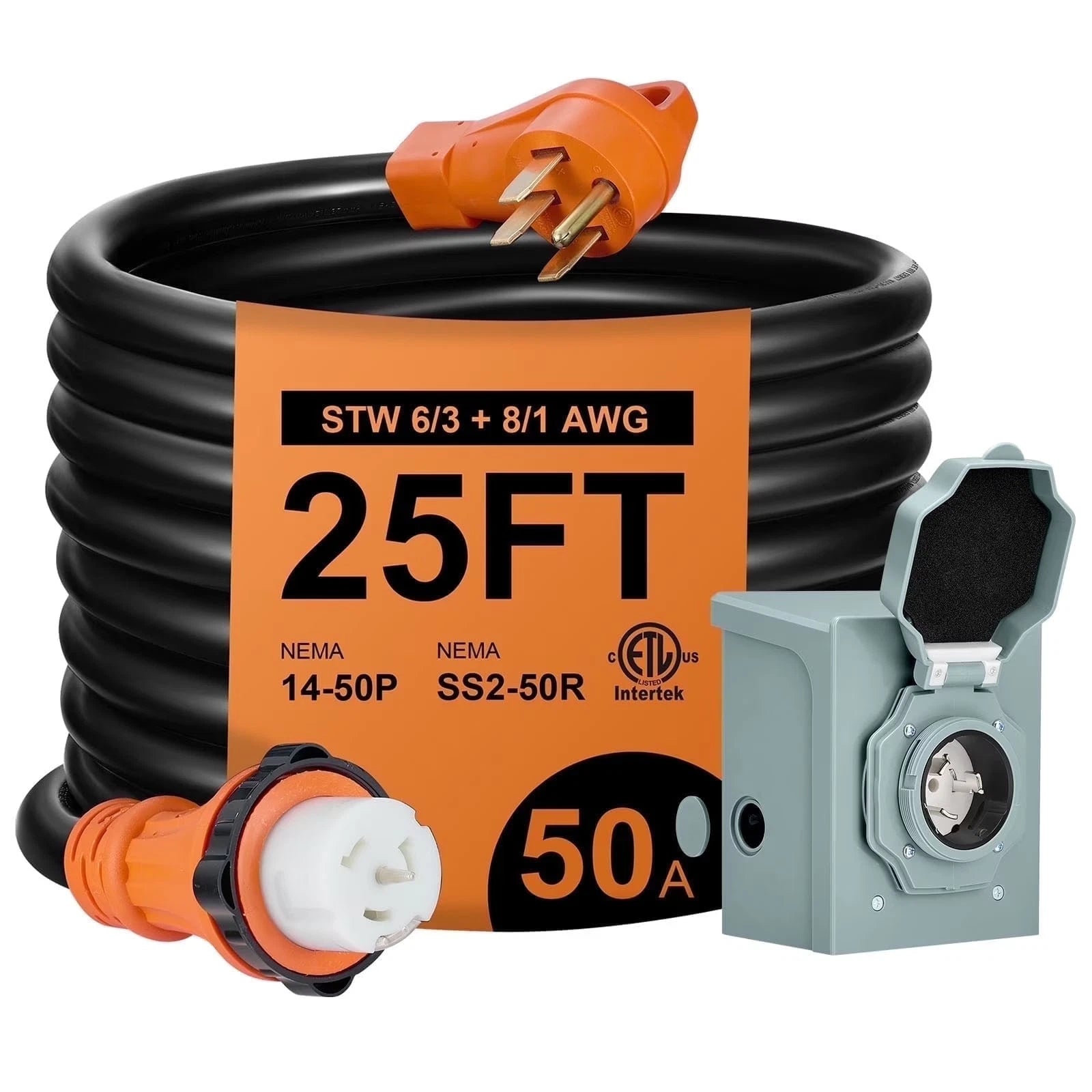 25 FT 50 Amp RV Extension Cord for NEMA 14-50P to SS2-50R (2014–2024)