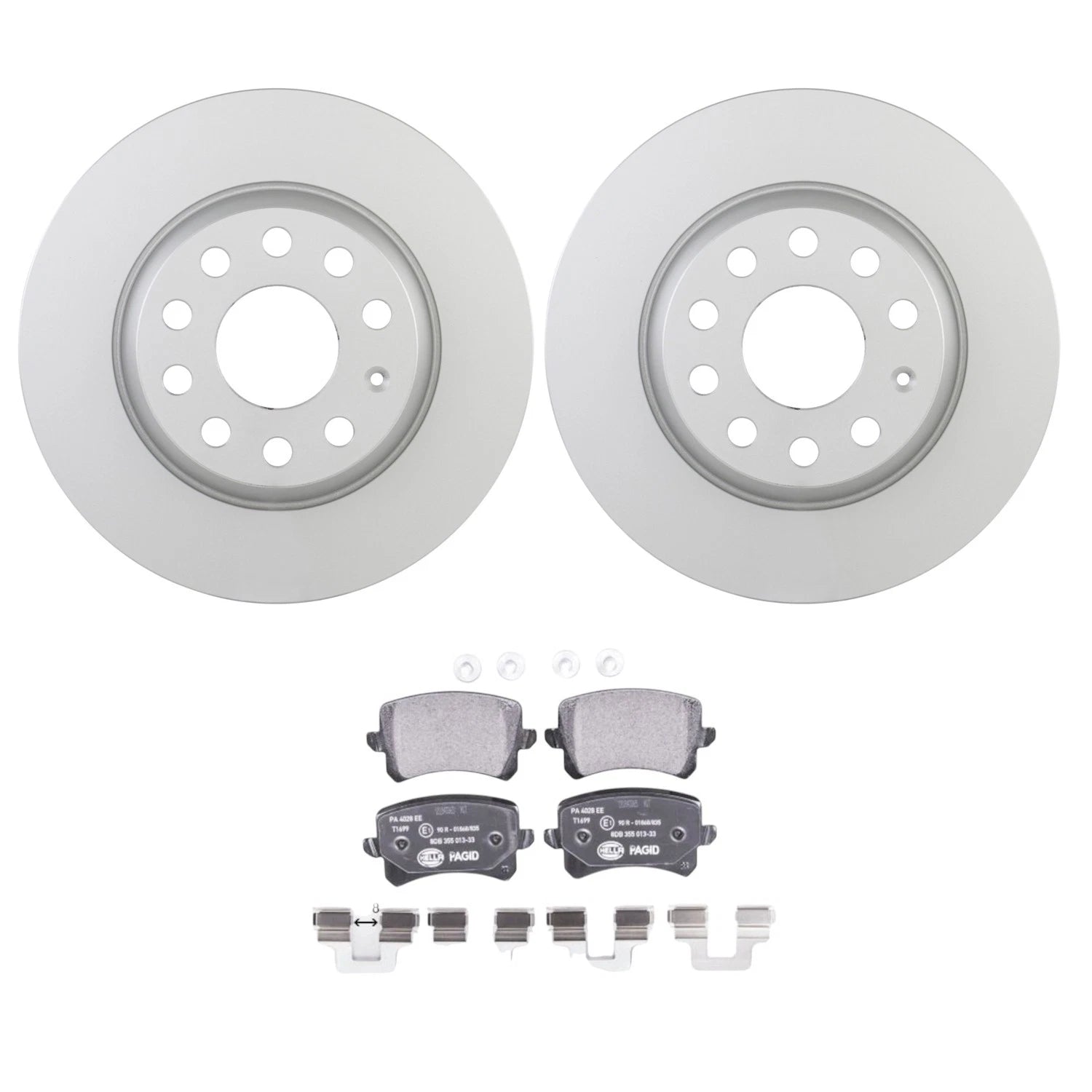 Bosch QuietCast Rear Rotors & Hella Low-Met Disc Brake Pad Kit for Passat Tiguan (2012–2021)