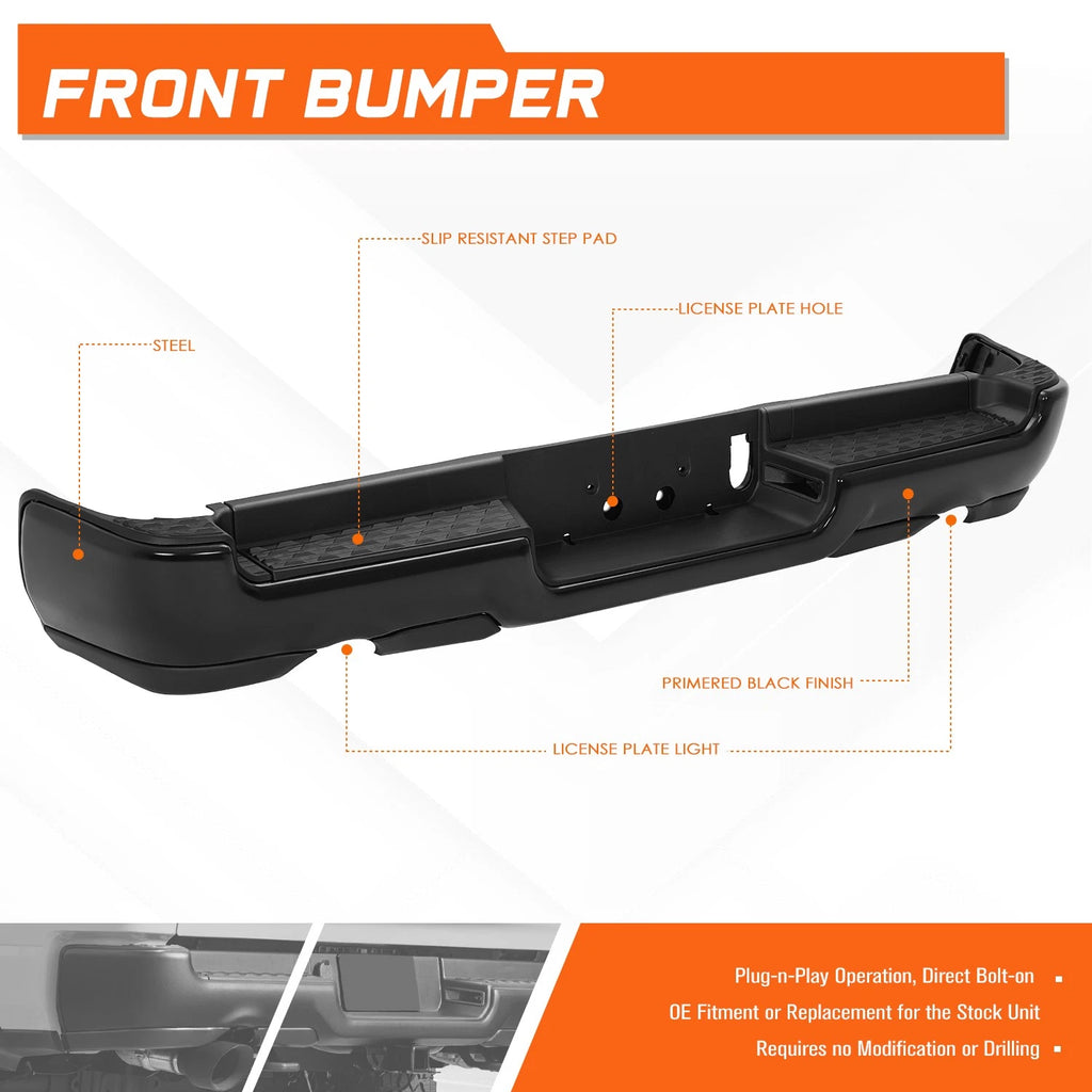 Rear Step Bumper for Ram 1500 (2019–2024) w/ Dual Exhaust Cutout, License Lamps, Black