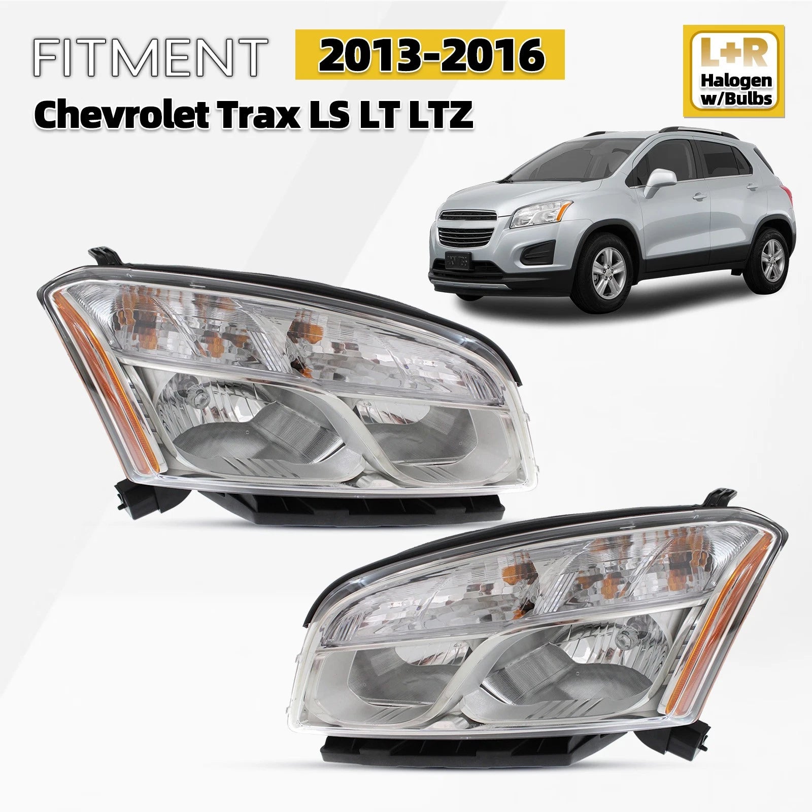 Halogen Headlight Set for Chevrolet Trax (2013–2016) W/ Bulb Driver+Passenger