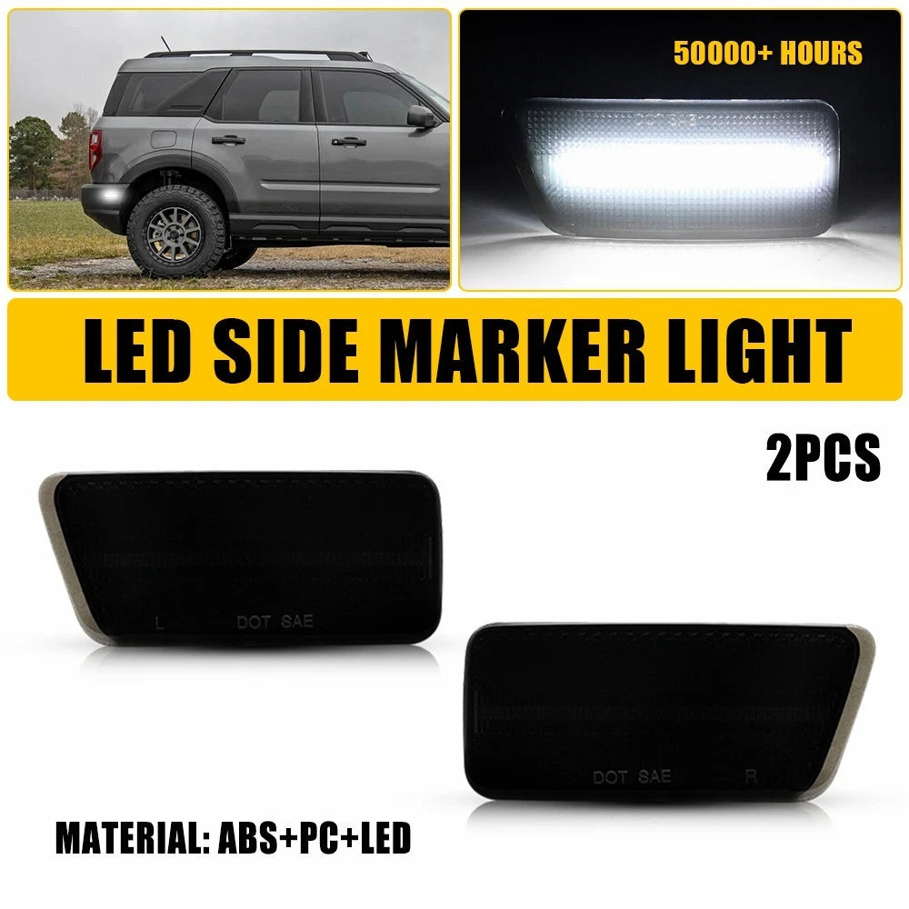 Rear White LED Side Marker Lights Smoked Lens for Ford Bronco Sport (2021–2023)