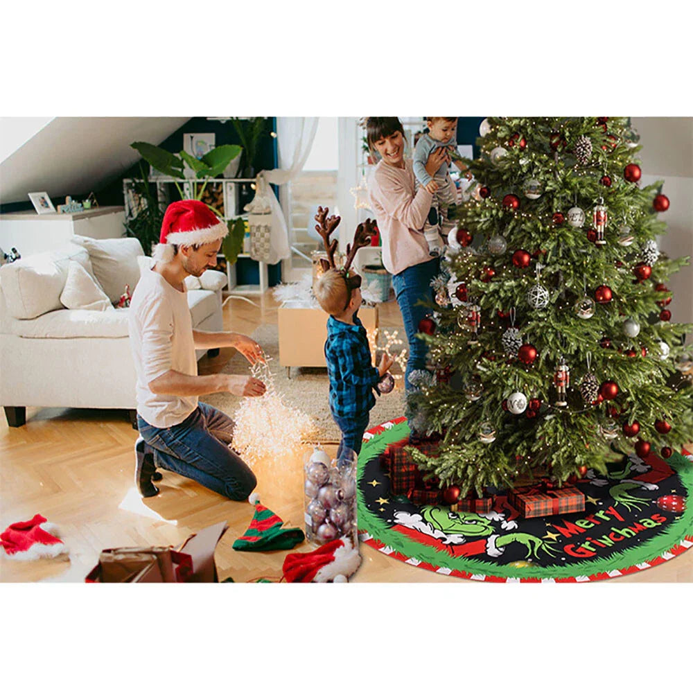 48-Inch Cartoon Grinch Christmas Tree Skirt for Holiday Decor