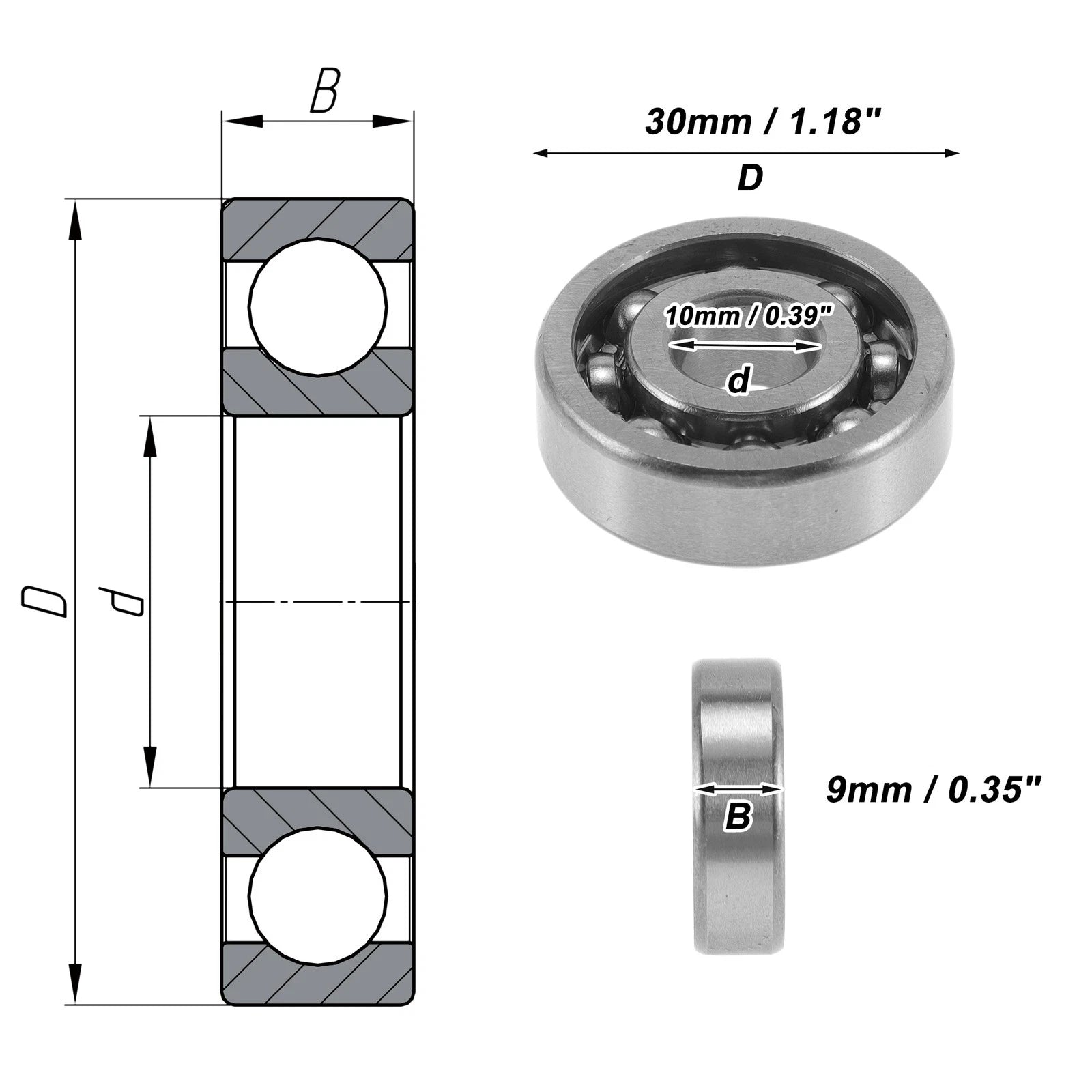 6200 Deep Groove Ball Bearings for Various Models (10x30x9mm)