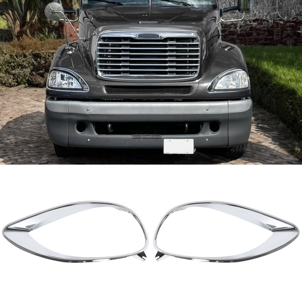 Set of 2 Chrome Headlight Bezel Trim for Freightliner Columbia (2001–2017)