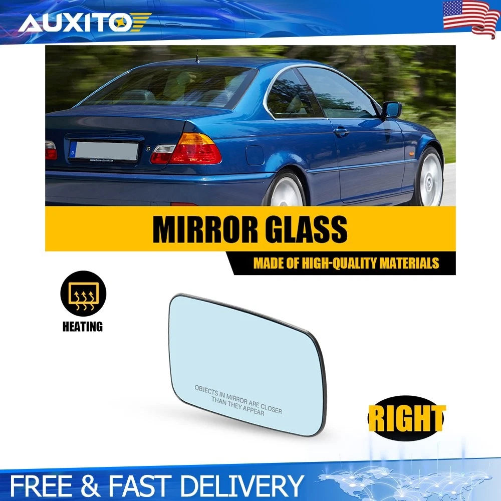 Heated Blue Tinted Passenger Side Mirror Glass for BMW 325Ci 330Ci (2001–2006)