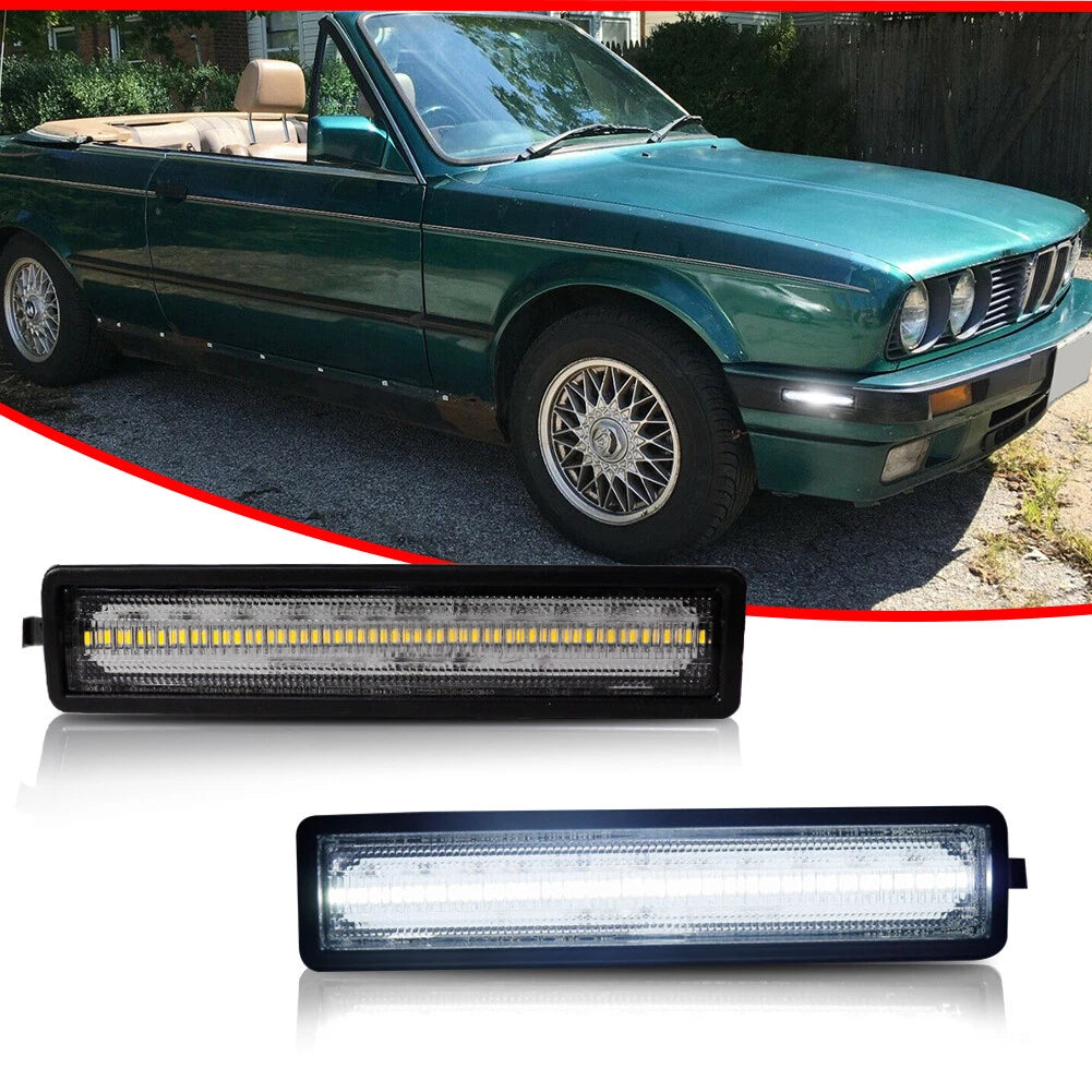2X Clear White Front & Rear Bumper Side Marker Lights for BMW E30 E34