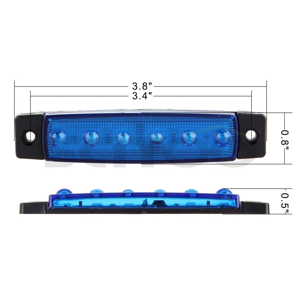 10X Blue 3/8" 6LED Sealed Side Marker Indicator Light for Dodge Ford Toyota