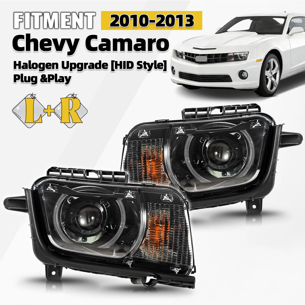 Black Halogen Headlights with LED DRL for Chevy Camaro (2010–2013)