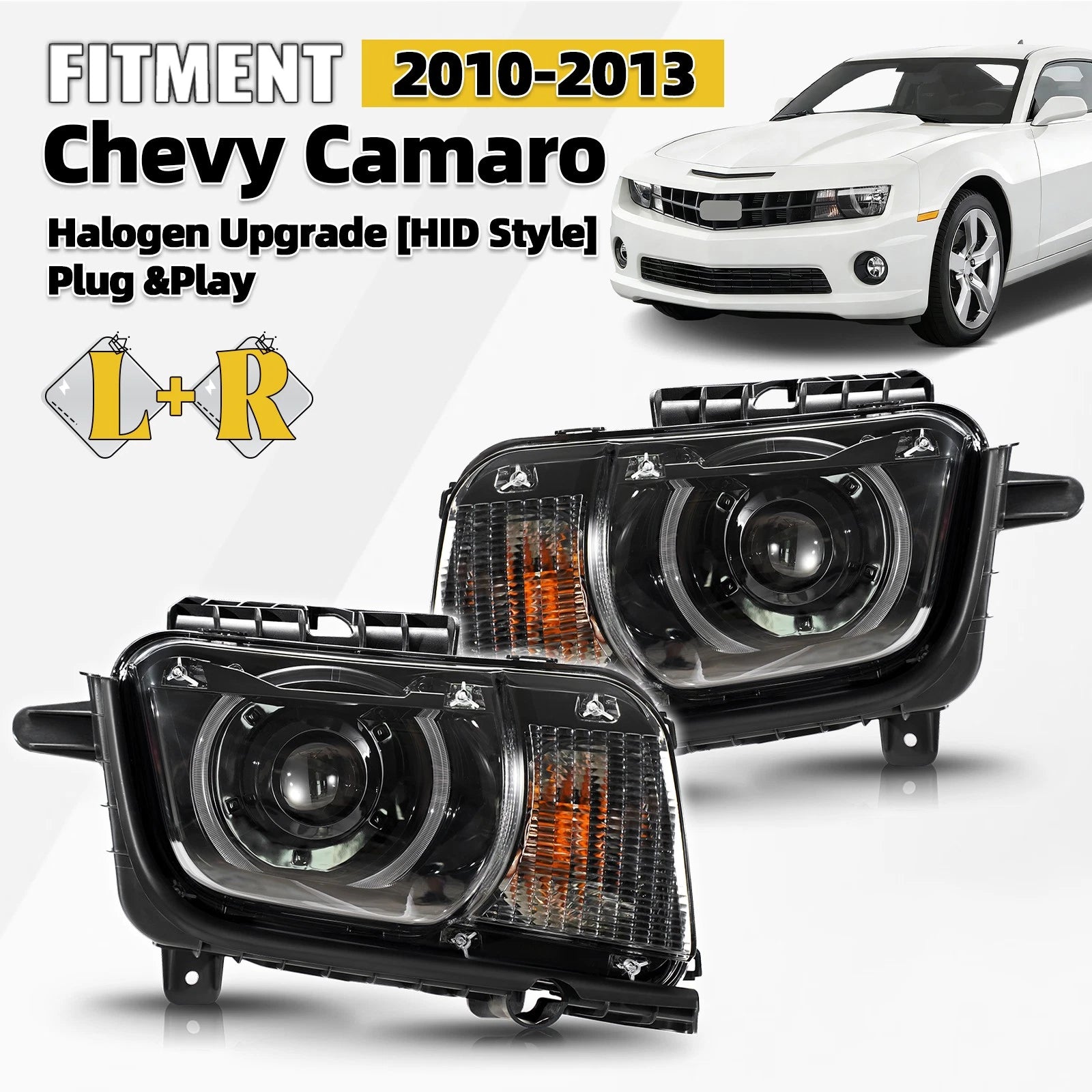Black Halogen Headlights with LED DRL for Chevy Camaro (2010–2013)