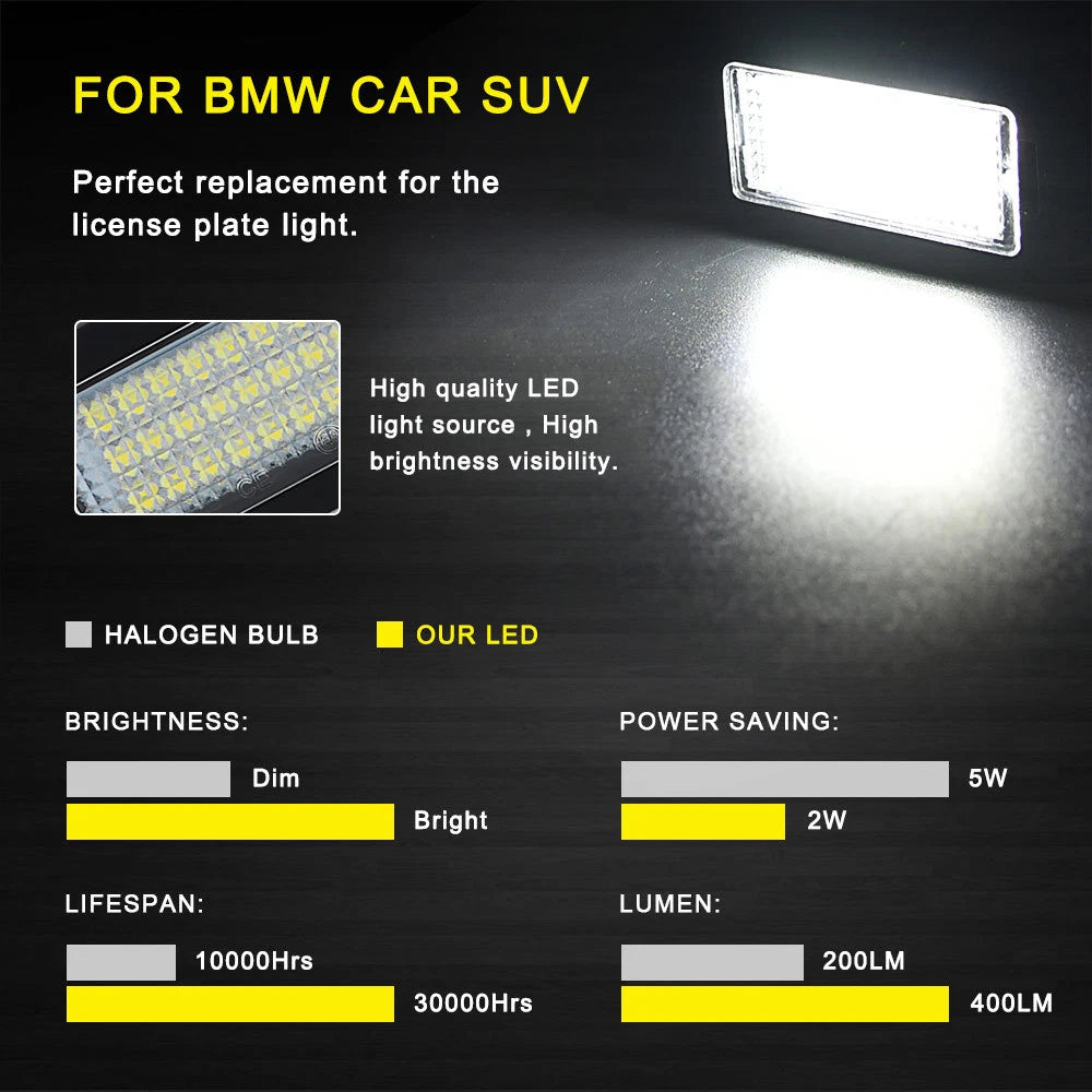 2Pcs White LED License Plate Lights for BMW 3/4/5 Series (E60 E90 F30 E92)