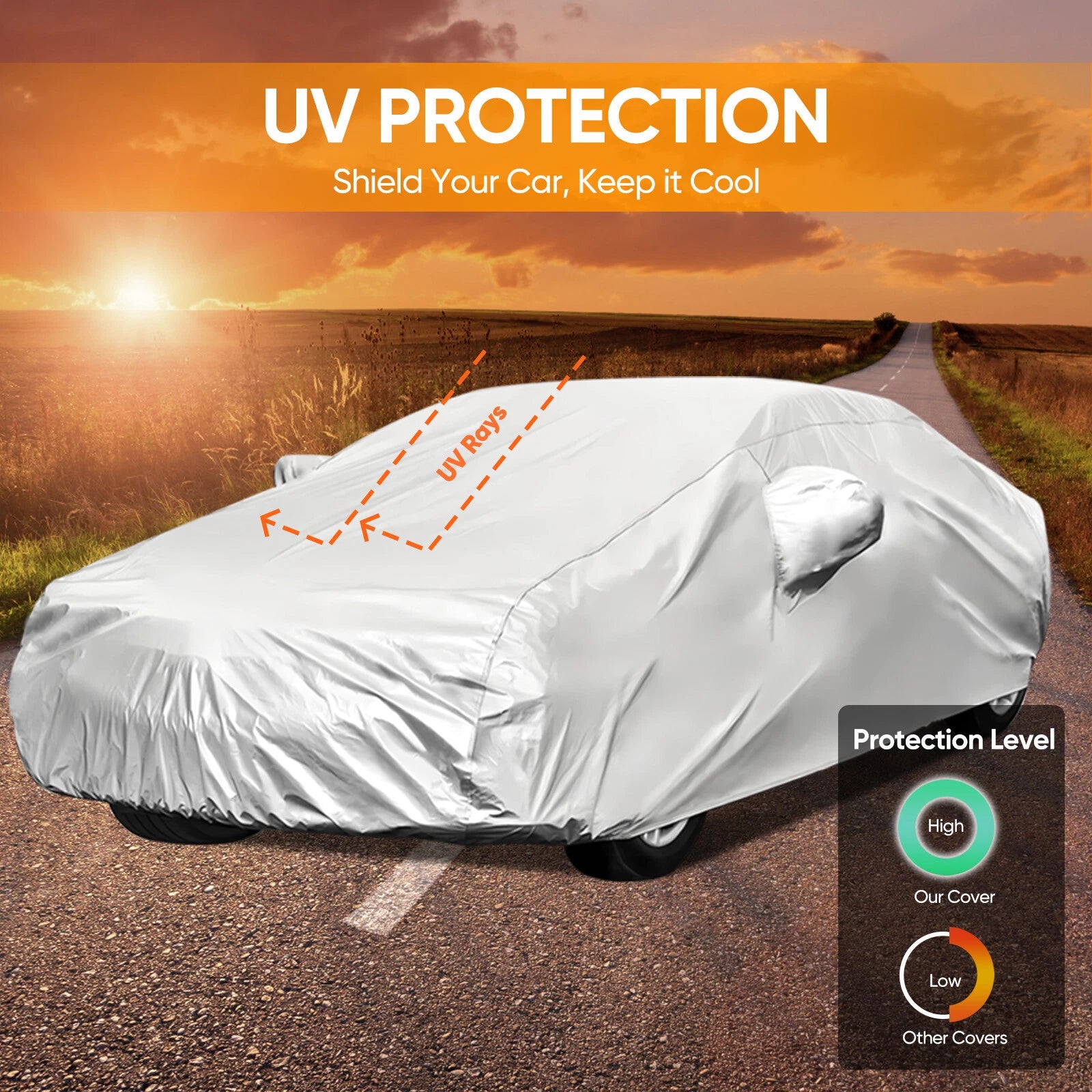 Car Storage Cover for Sedan (L Size) - UV Resistant, Dust & Wind Protector