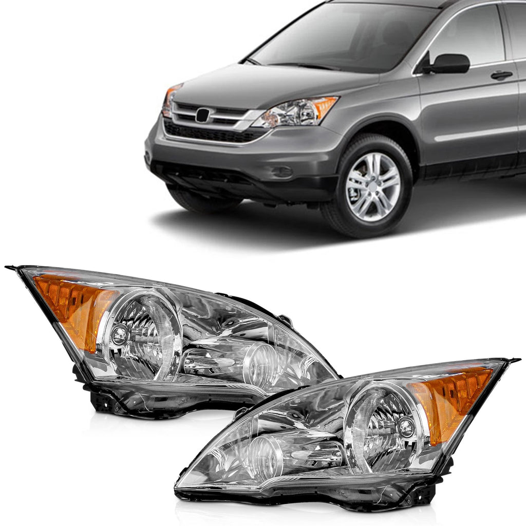 Headlight Assembly Pair Chrome Housing for Honda CR-V (2007–2011)