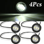 4 x Round Side Marker Mini White Light 3-LED Lamp for Truck Trailer Caravan