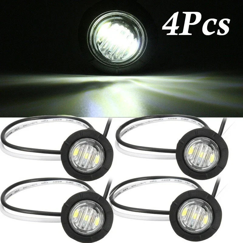 4 x Round Side Marker Mini White Light 3-LED Lamp for Truck Trailer Caravan