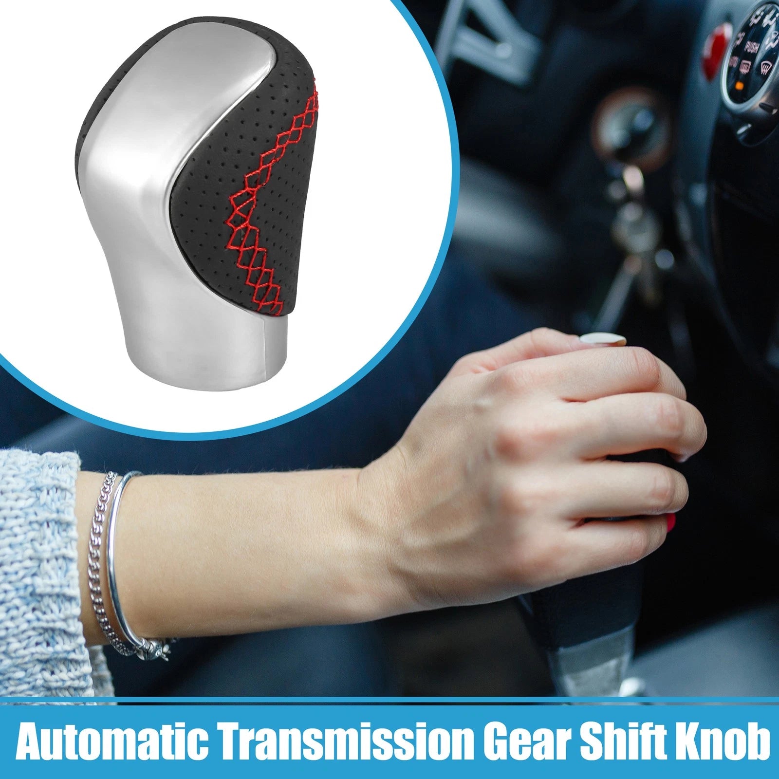 Automatic Gear Shift Knob for Lexus  Silver Tone Red Thread