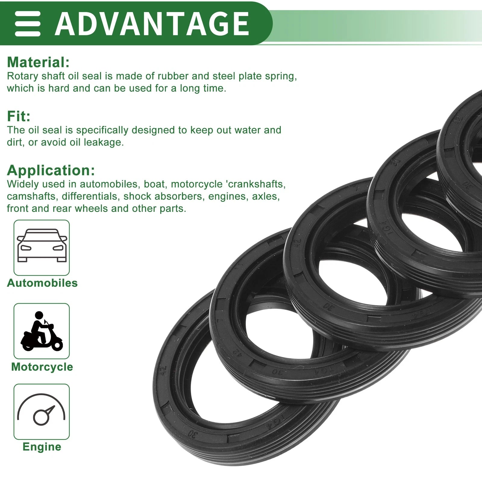 Set of 5 Oil Seal TG4 Lip Seal Ring NBR Rubber 30x42x7mm
