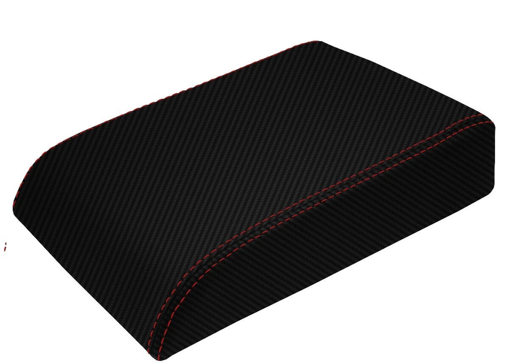 Console Lid Armrest Cover for Ford Escape (2008–2012) Carbon Fiber Red Stitch