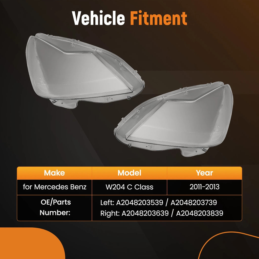 Set of 2 Transparent Headlight Lens Covers for Mercedes Benz W204 C Class