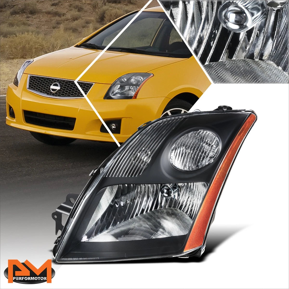 Left Driver Side Headlight Lamp for Nissan Sentra 2007–2009 (OEM) Black