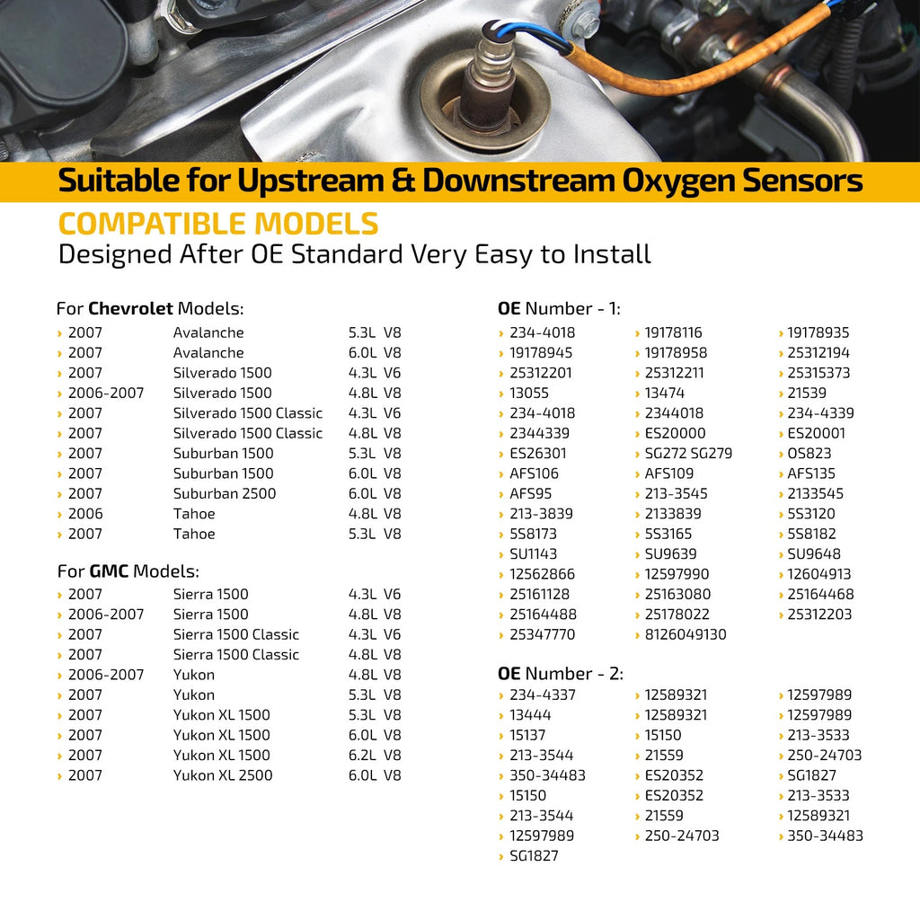 Set of 4 O2 Oxygen Sensors for Chevy Silverado 1500 (2006–2007) 234-4112