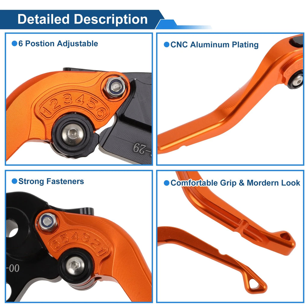 Adjustable Short Brake Clutch Levers for Honda CBR600RR (2003–2006) - Orange