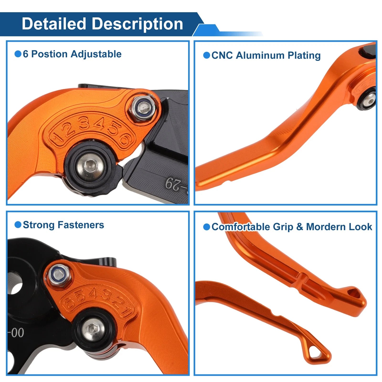 Adjustable Short Brake Clutch Levers for Honda CBR600RR (2003–2006) - Orange