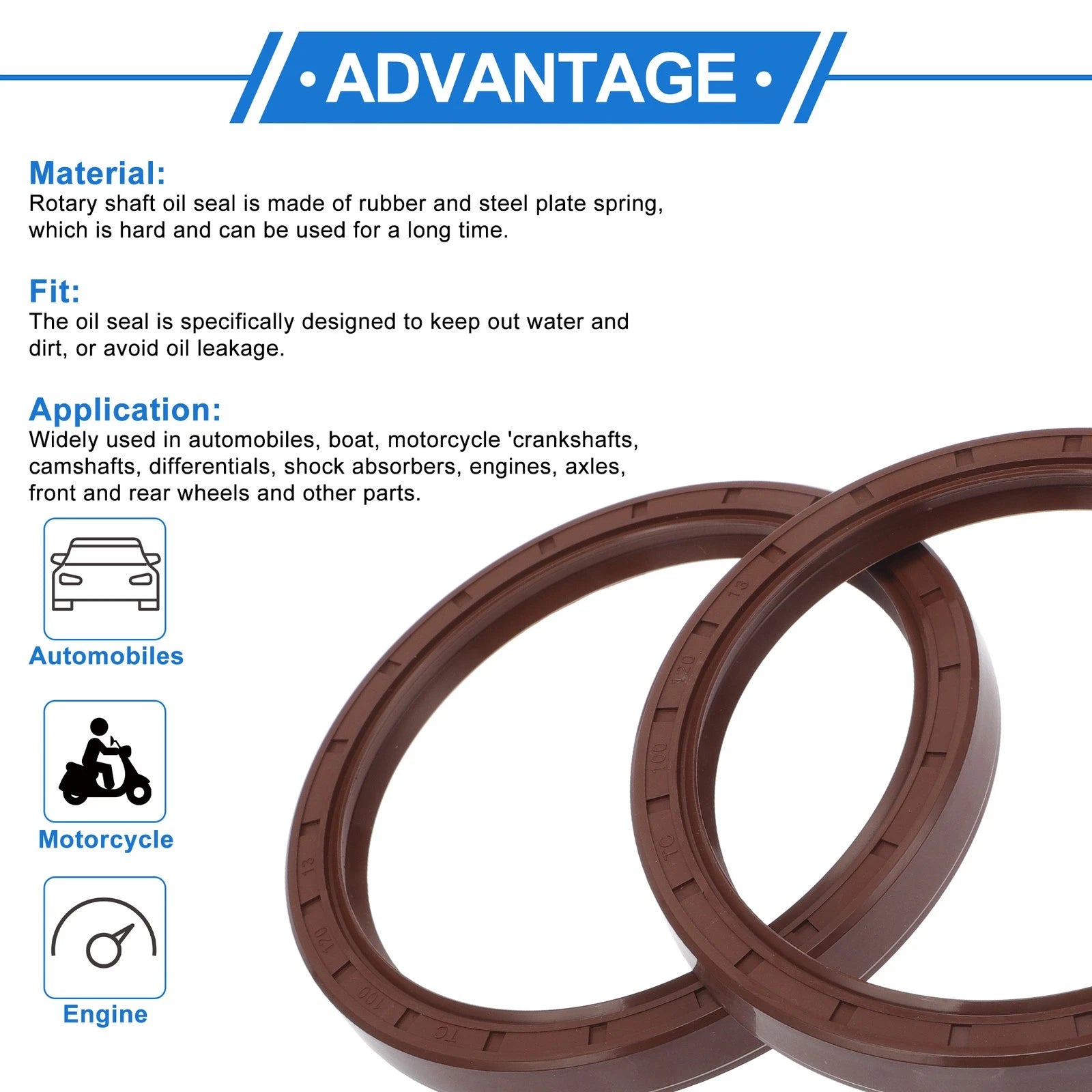 2X Oil Seal Rotary Shaft Seal FKM Rubber 100x120x13mm for Various Models