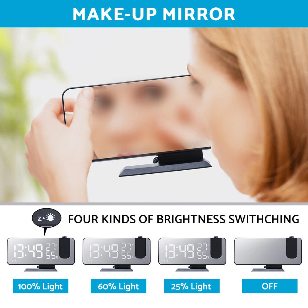 Projection Digital Dual Alarm Clock with LED Big Screen for Bedroom