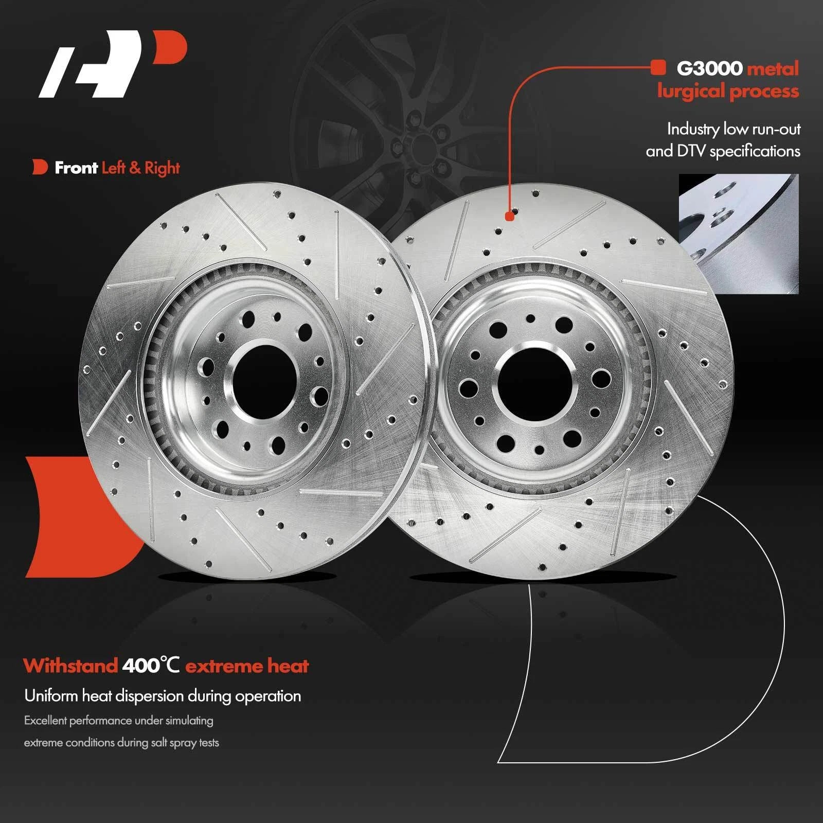 Front Drilled Brake Rotors for Cadillac XT5 XT6 (2017-2023)