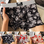 2X Ice Silk Boxer Shorts with Floral Prints for Men