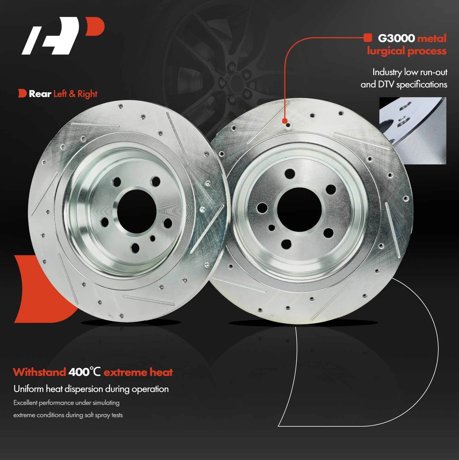 Set of 6 Rear Drilled Brake Rotors + Brake Pads for Mercedes GLE350 (2016–2020)