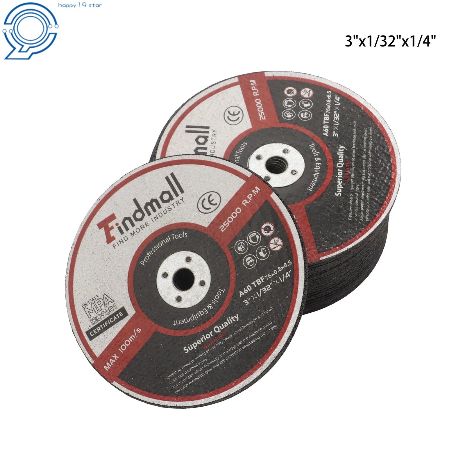 25 Pcs Metal Stainless Steel Cut Off Wheels for Die Grinders (3"x1/32"x1/4")