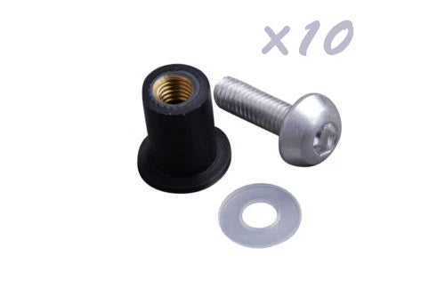 10x Universal Windshield Kit Silver M5 Bolts Rubber Well Nuts Washers 5mm x 16mm

Universal Windshield Kit 10x Silver M5 Bolts Rubber Well Nuts Washers 5mm x 16mm