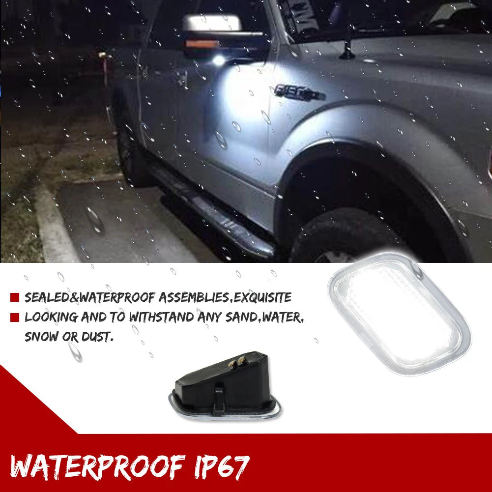 2X White LED Side Mirror Puddle Lights for F-150 F250 F350 F450 (2017–2022)