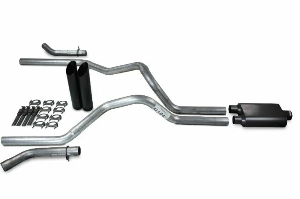 2.5" Dual Exhaust Kit for Chevy GMC 1500 (2019–2025) Black Tips Corner Exit