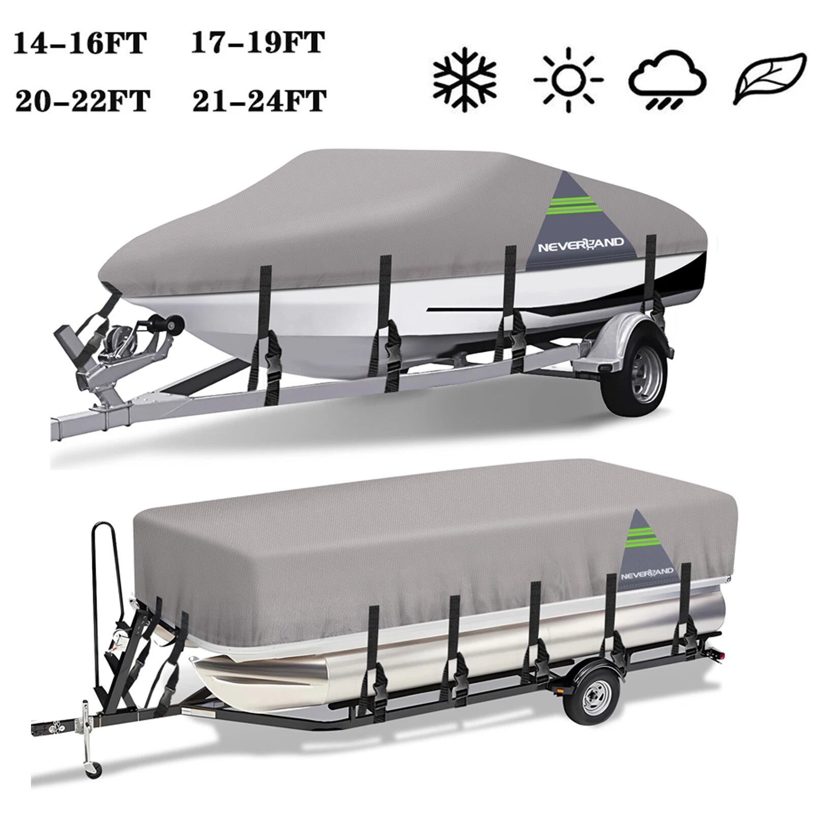 Pontoon Boat Cover for Neverland 14-24 ft (Waterproof, UV, Heavy Duty)