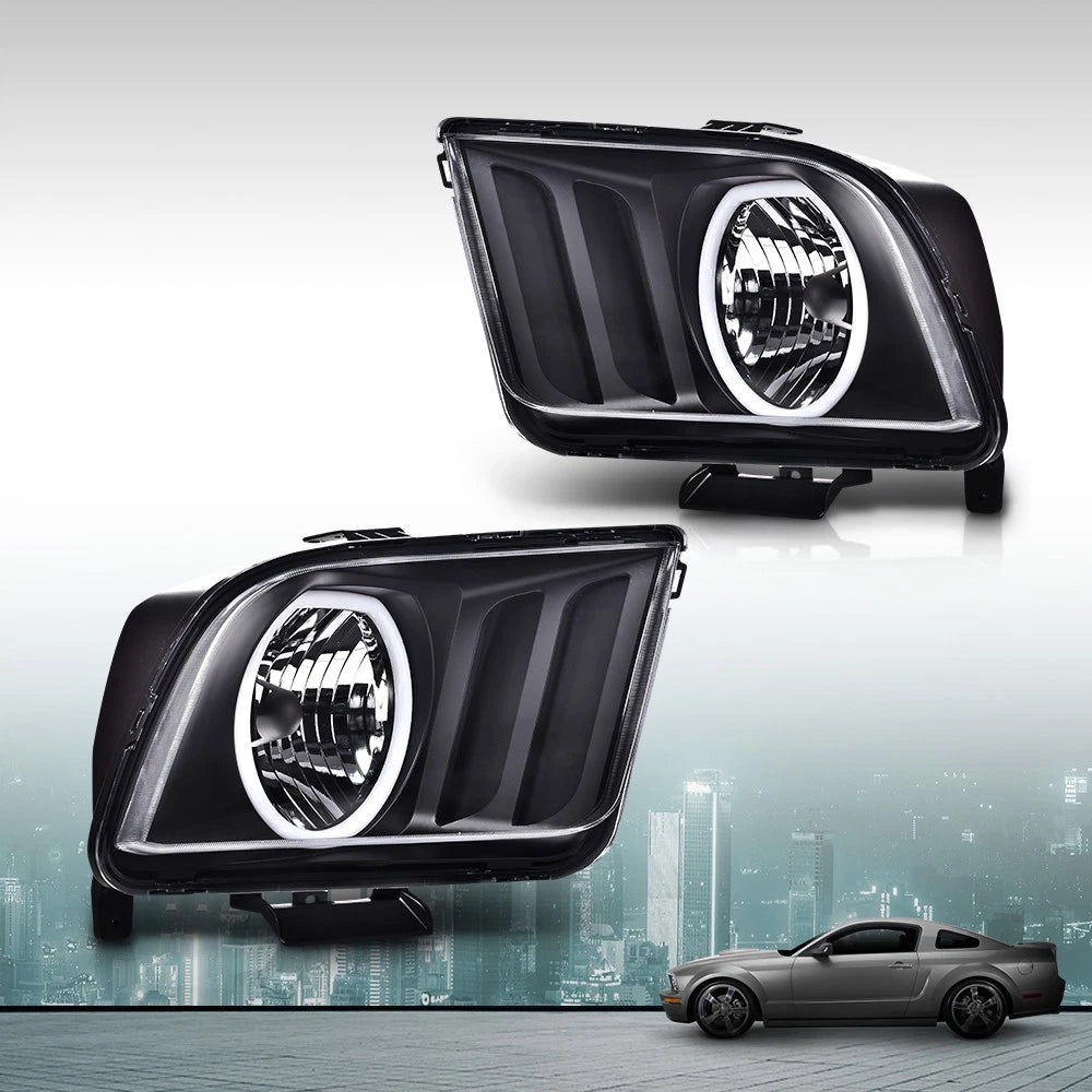Set of 2 Black LED Halo Headlights for Ford Mustang (2005–2009)