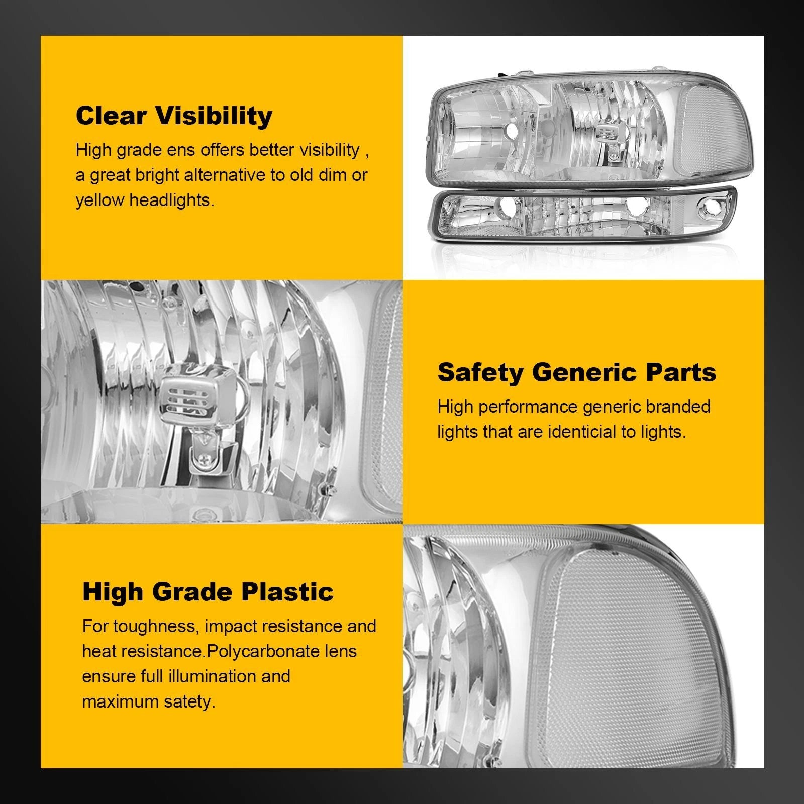 Chrome Headlight Assembly and Bumper Lamps for GMC Sierra 1500 2500 3500 (1999–2007)