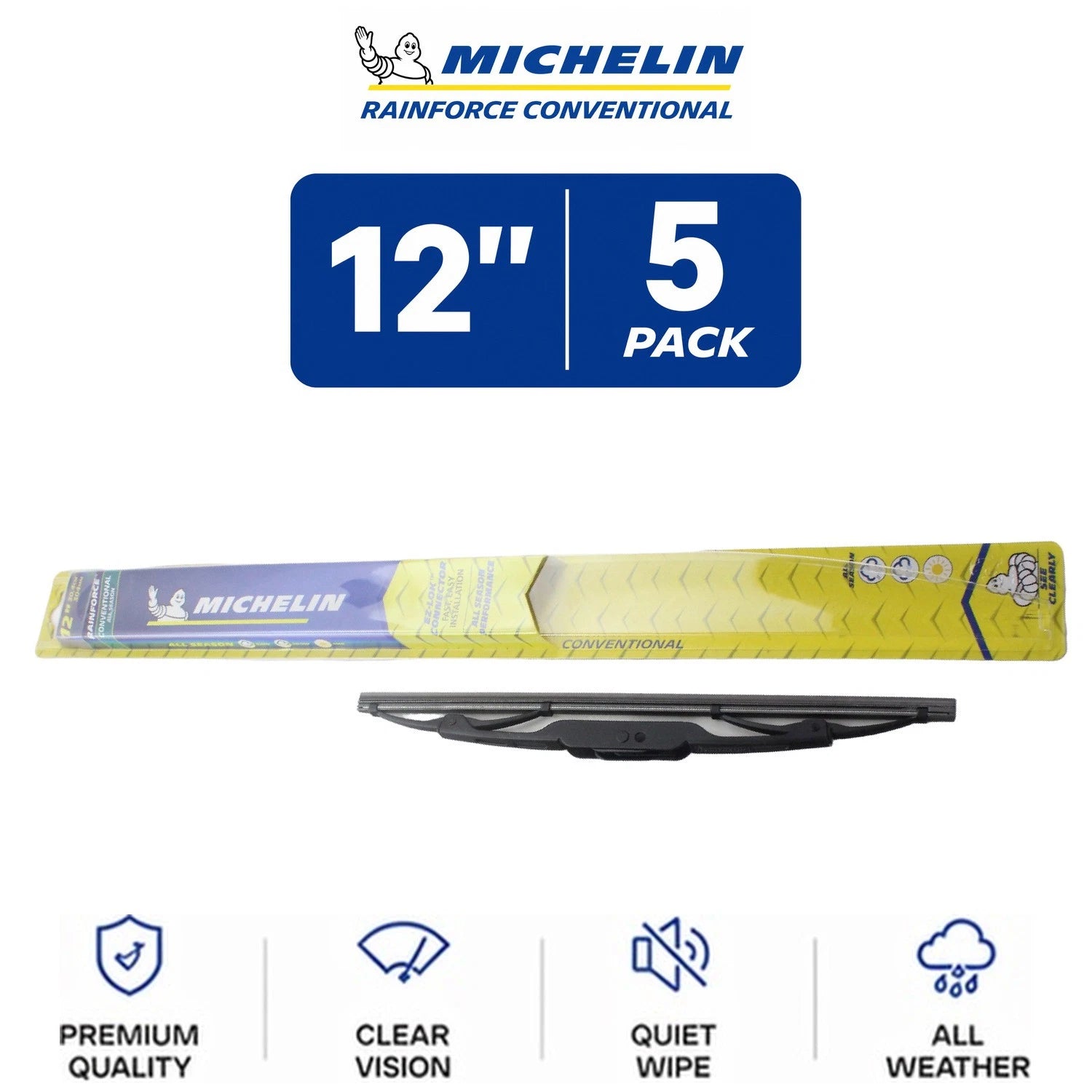 Set of 5 Michelin RainForce Wiper Blades 12" for All Vehicles