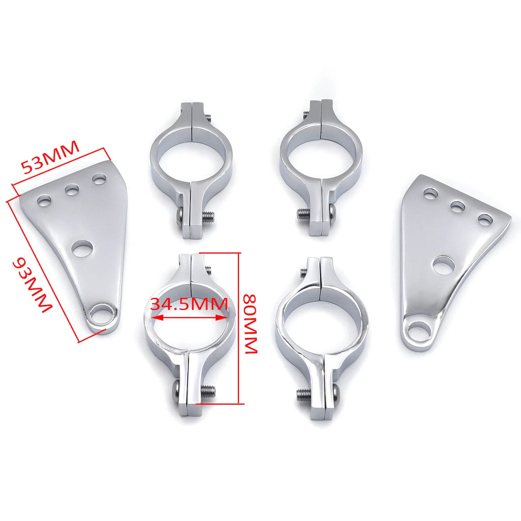 Chrome Fork Ear Headlight Mount Brackets for Motorcycle Chopper Cafe Racer (35mm)
