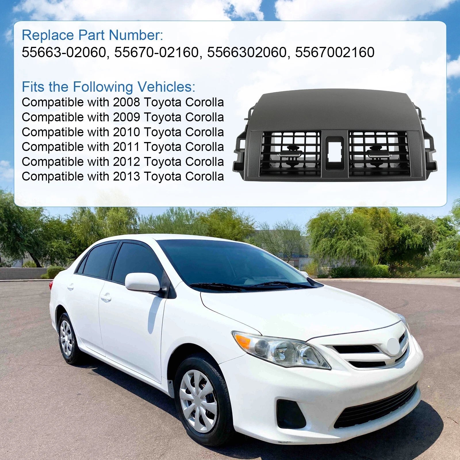 Center Dash A/C Outlet Air Vent Panel for Toyota Corolla (2008-2013)