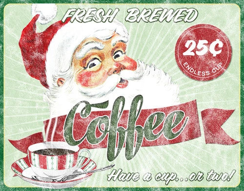 Santa Coffee Metal Tin Sign 16" x 12.5" - 9306